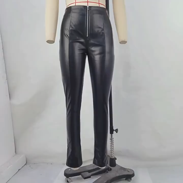 OM-2025 Fall/Winter Hot Item Fashion High-Waisted Butt-Lifting Skinny Slimming PU Leather Pants Women's Pants
